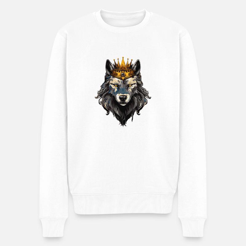 Wolf Tier Krone - Männer Premium Bio Pullover - Weiß