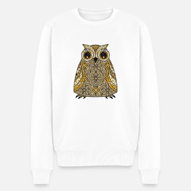 Eule Vogel - Männer Premium Bio Pullover - Weiß