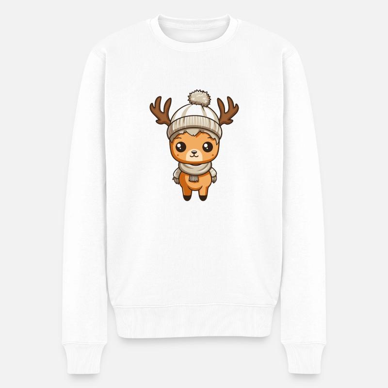 reh reindeer comic - Männer Premium Bio Pullover - Weiß