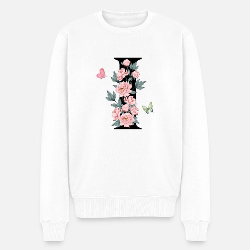 Lettre i fleurs rose - Pull Premium bio Homme - blanc