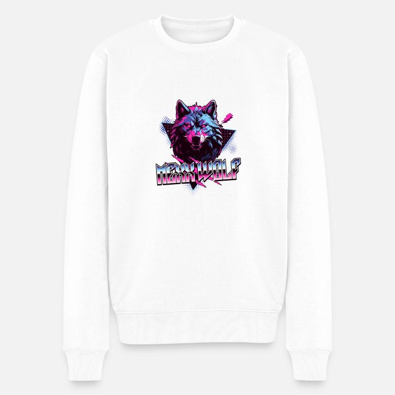 Mexx Wolf Retro Design - Männer Premium Bio Pullover - Weiß
