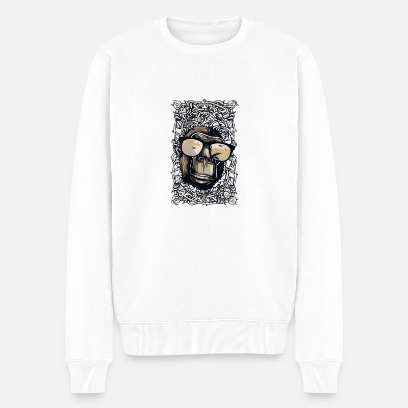 singe cool avec des lunettes de soleil - Pull Premium bio Homme - blanc