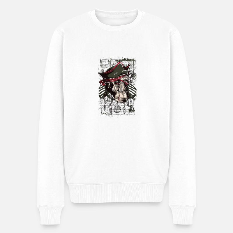 Piratenaffe - Männer Premium Bio Pullover - Weiß