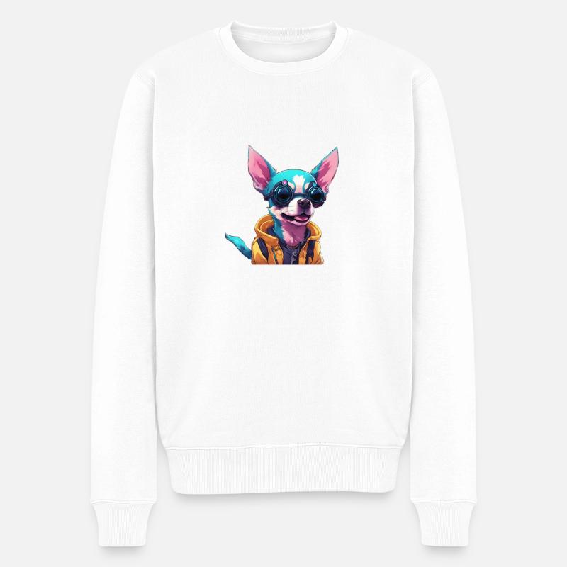 TechTails // Chien Cyberpunk - Pull Premium bio Homme - blanc