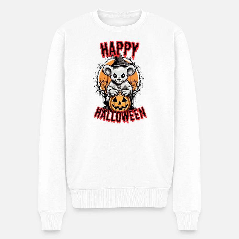 Mignon panda d’Halloween avec citrouille - Pull Premium bio Homme - blanc