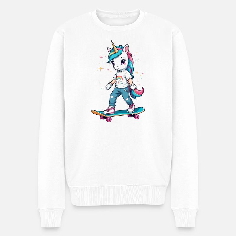 Skater Einhorn - Männer Premium Bio Pullover - Weiß