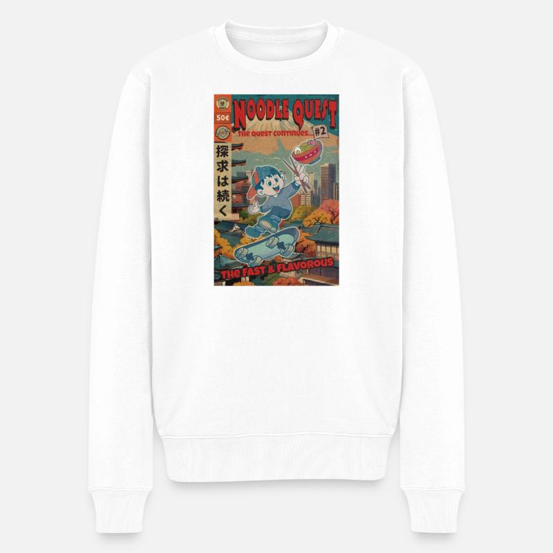 Retro Noodle Quest Comic - Männer Premium Bio Pullover - Weiß