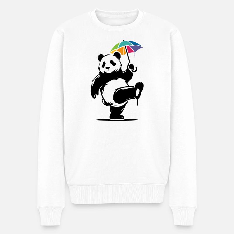 Panda dansant avec parapluie arc-en-ciel - Pull Premium bio Homme - blanc