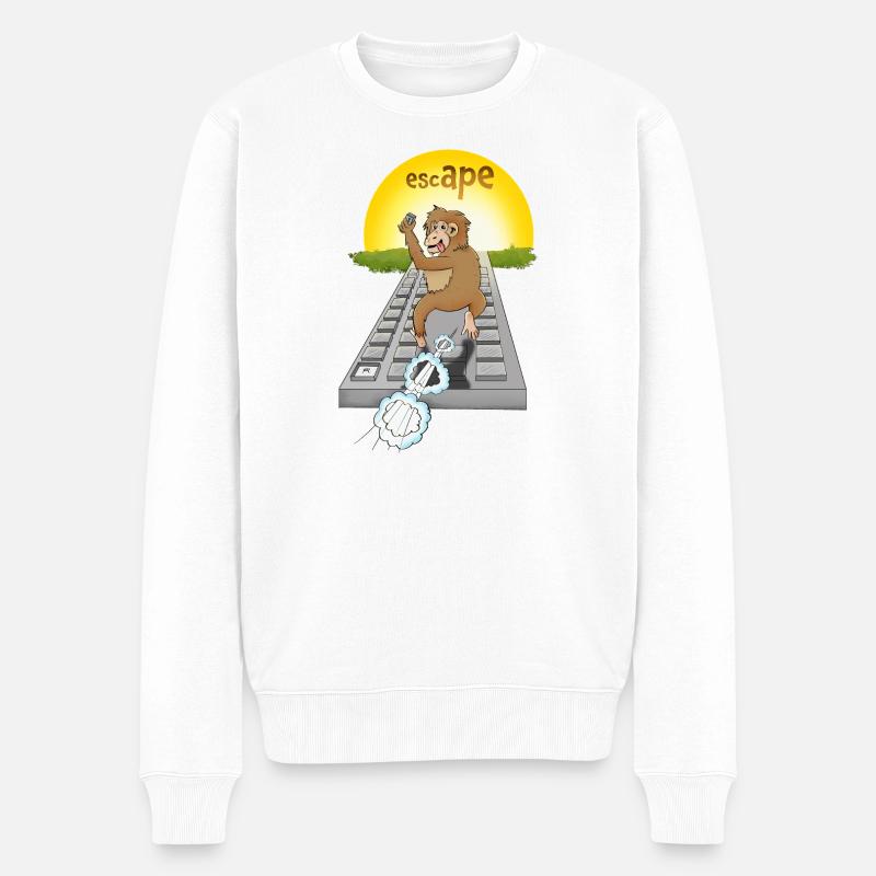 Design de singe humoristique avec clavier - Pull Premium bio Homme - blanc