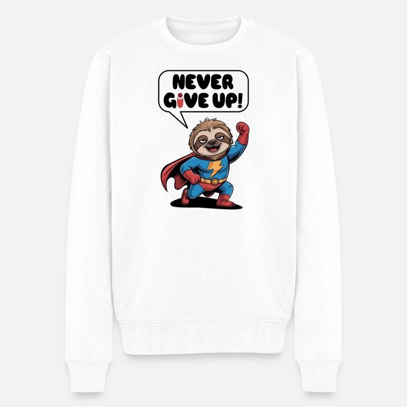 Never give up faultier - Männer Premium Bio Pullover - Weiß