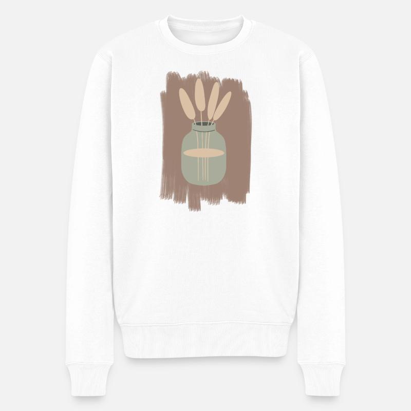 Vase mit Schilfrohr Minimal - Männer Premium Bio Pullover - Weiß