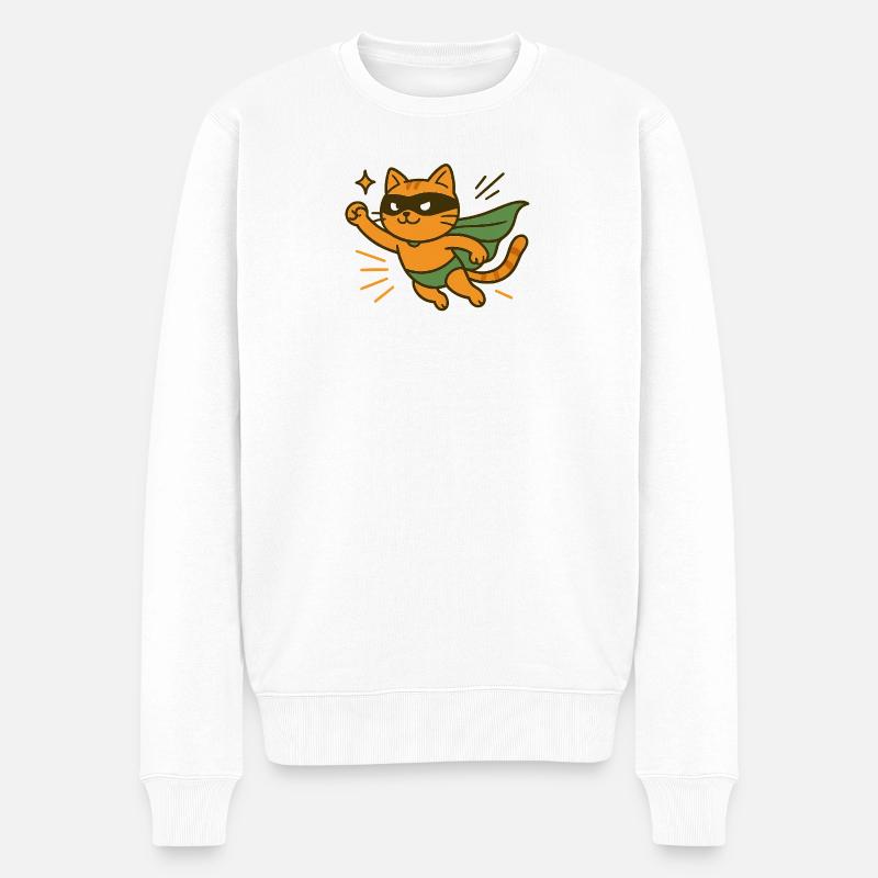 Chat Superhéros Orange Cape - Pull Premium bio Homme - blanc