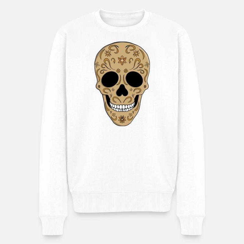 Blumenschädel aus Zucker Dia de los Muertos - Männer Premium Bio Pullover - Weiß