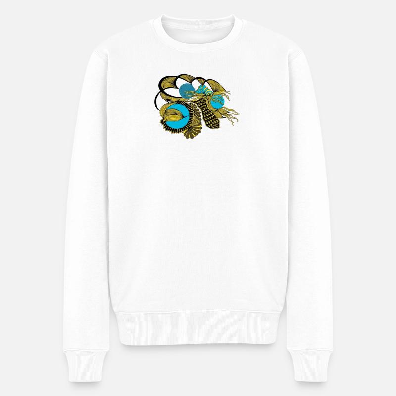 Goldene Koi mit Blaue Kreise - Männer Premium Bio Pullover - Weiß