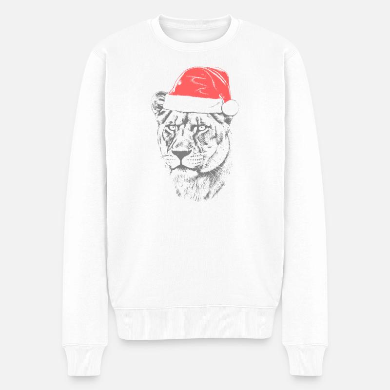 Löwin Weihnachtsmütze - Männer Premium Bio Pullover - Weiß