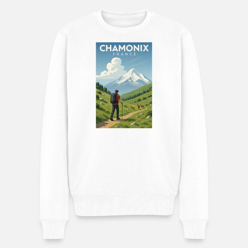 Alpenwanderer vor Mont Blanc - Männer Premium Bio Pullover - Weiß