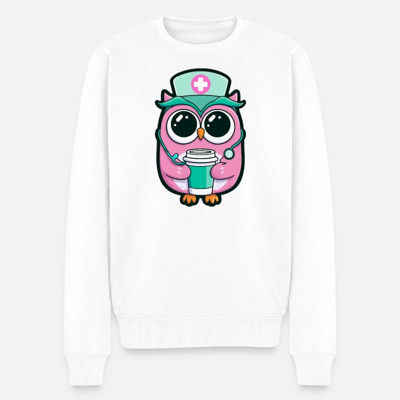 Kawaii Krankenschwester Eule Kaffee - Männer Premium Bio Pullover - Weiß