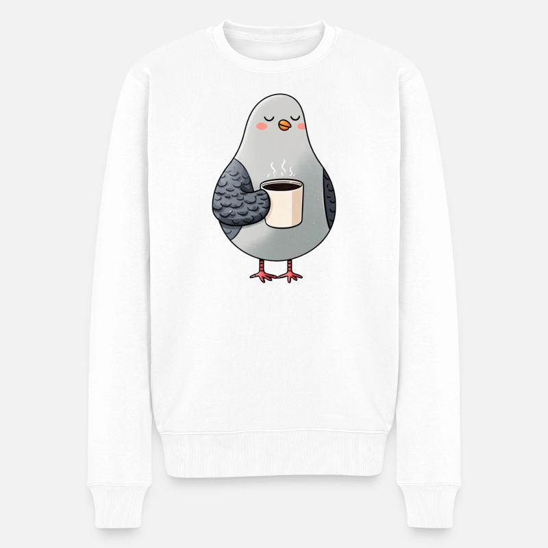 Cozy Pigeon Coffee Moment - Männer Premium Bio Pullover - Weiß