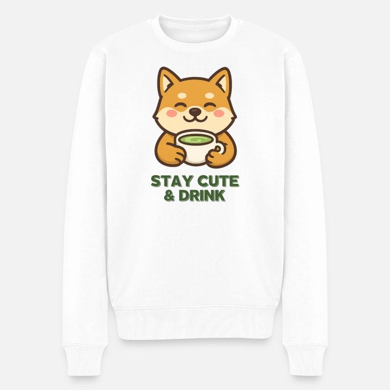 Süßer Shiba mit Matcha - Männer Premium Bio Pullover - Weiß