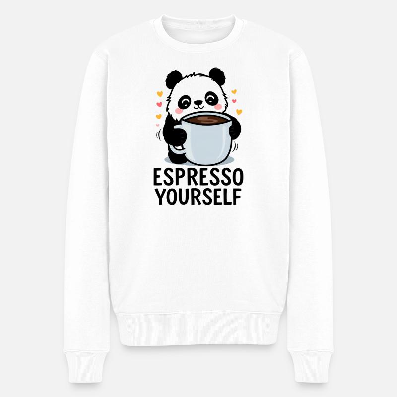 Espresso Yourself – Lustiges Panda-Kaffee Shirt - Männer Premium Bio Pullover - Weiß
