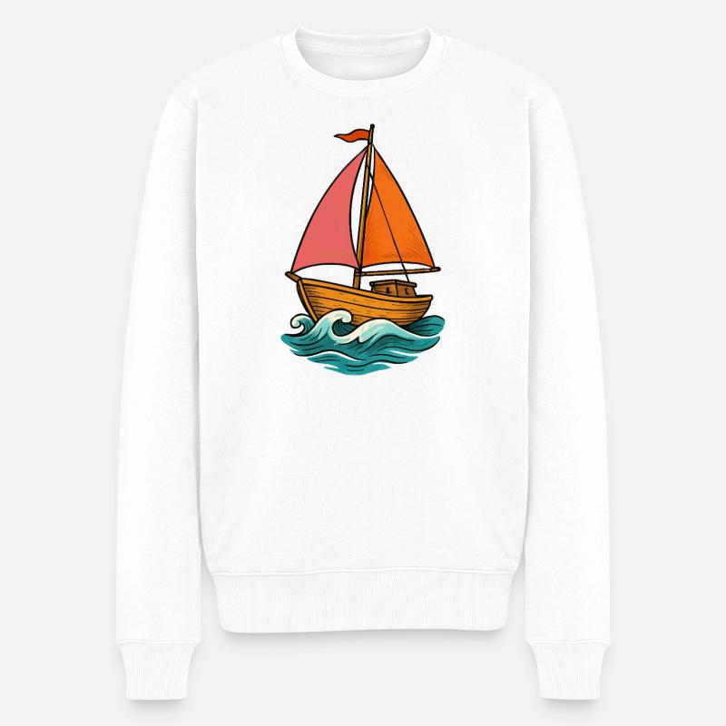 Segelboot am Meer - Männer Premium Bio Pullover - Weiß