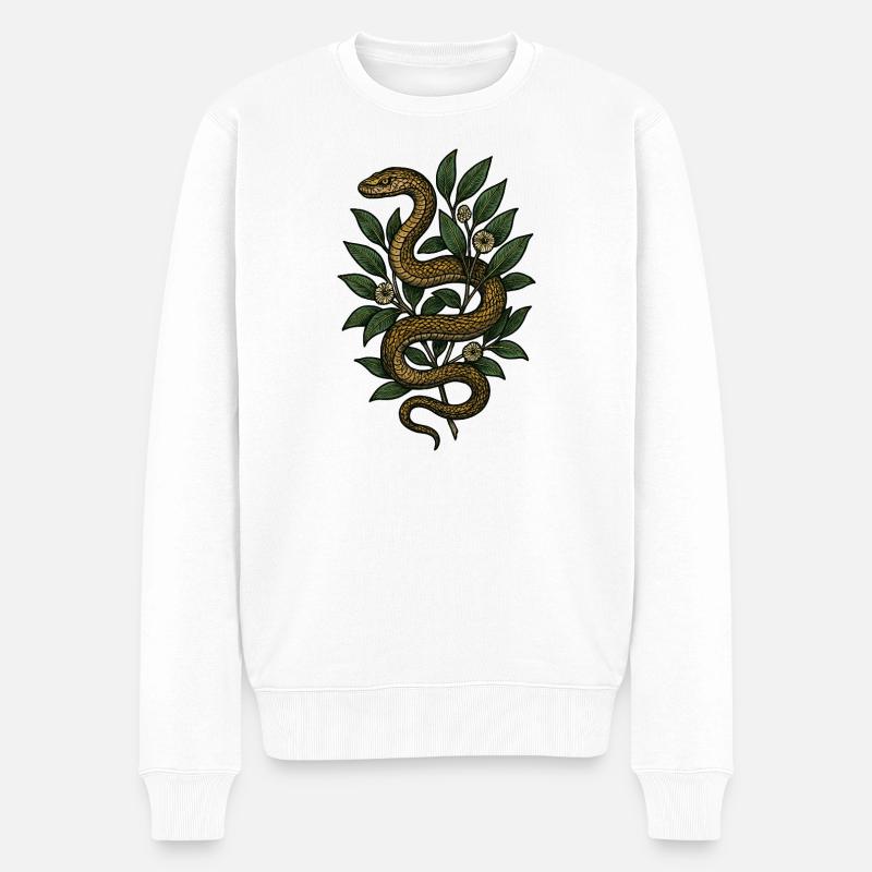 Schlange im Blattwerk - botanischer Stil - Männer Premium Bio Pullover - Weiß