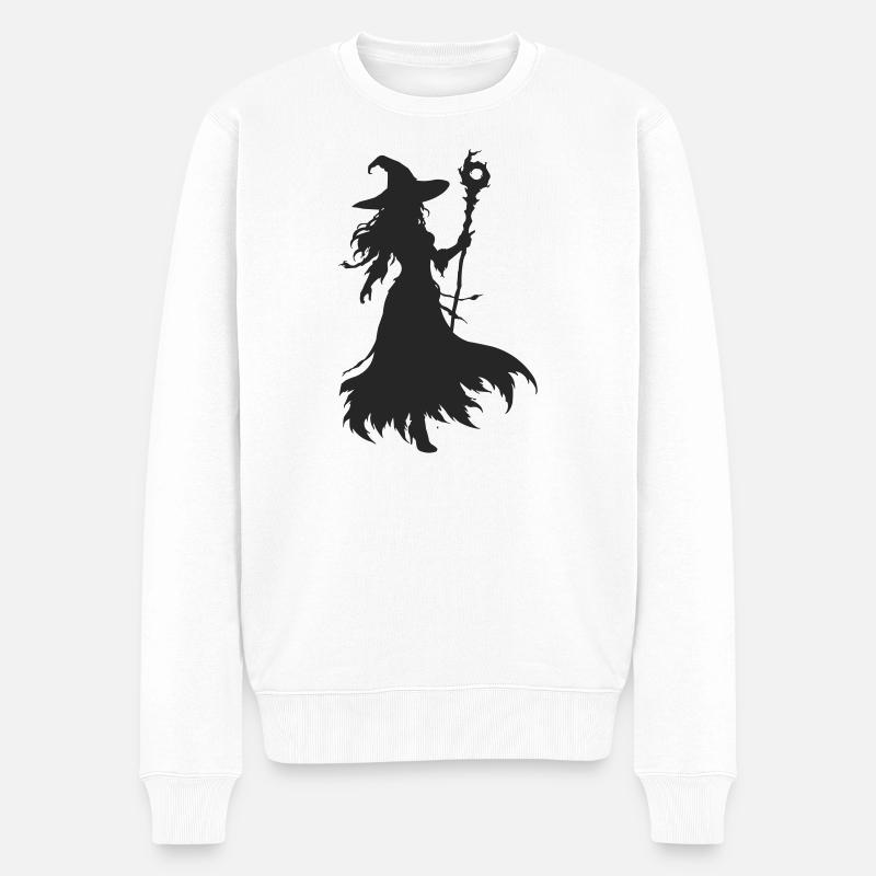 Hexe im Mondschein-Silhouette - Männer Premium Bio Pullover - Weiß