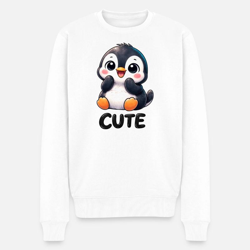 Pingouin chibi mignon timide timide mignon - Pull Premium bio Homme - blanc