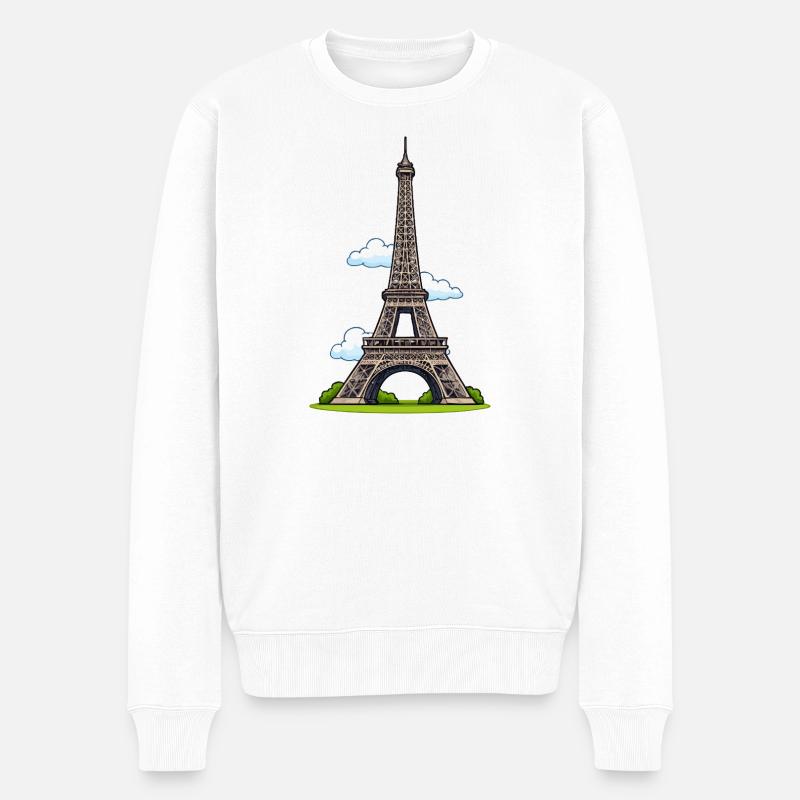 Tour Eiffel style dessin animé - Pull Premium bio Homme - blanc