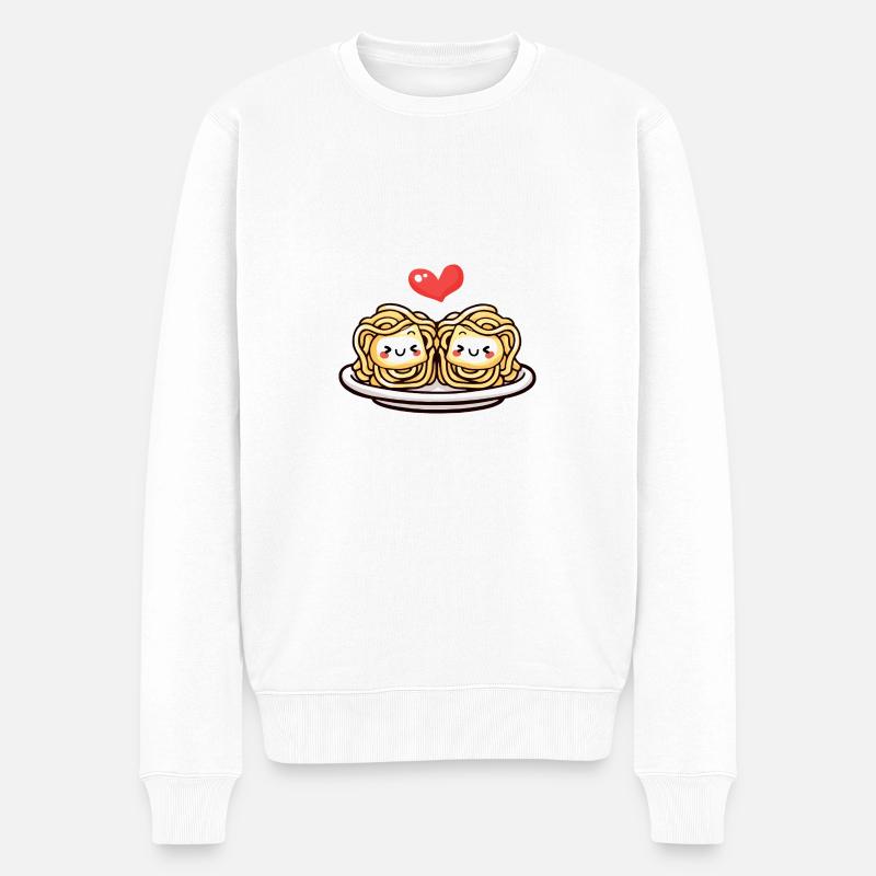 Nudeln Pasta Paar Liebe Herz Lustig - Männer Premium Bio Pullover - Weiß