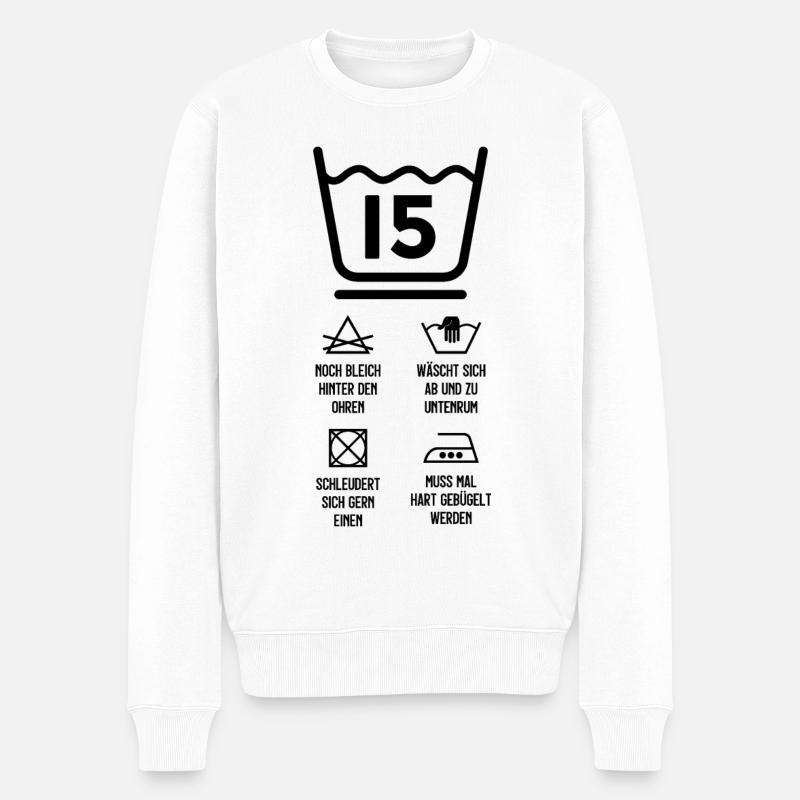 15. GEBURTSTAG SCHONEND BEHANDELN - Männer Premium Bio Pullover - Weiß