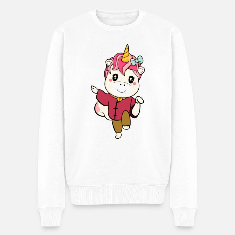 Karate Einhorn - Männer Premium Bio Pullover - Weiß
