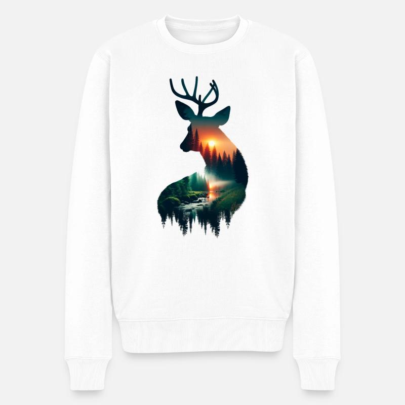 Double Exposure Deer - Männer Premium Bio Pullover - Weiß