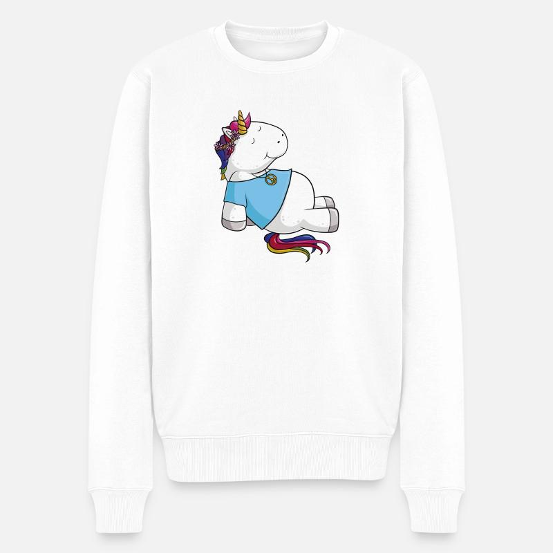 Hippie Einhorn Comic - Männer Premium Bio Pullover - Weiß