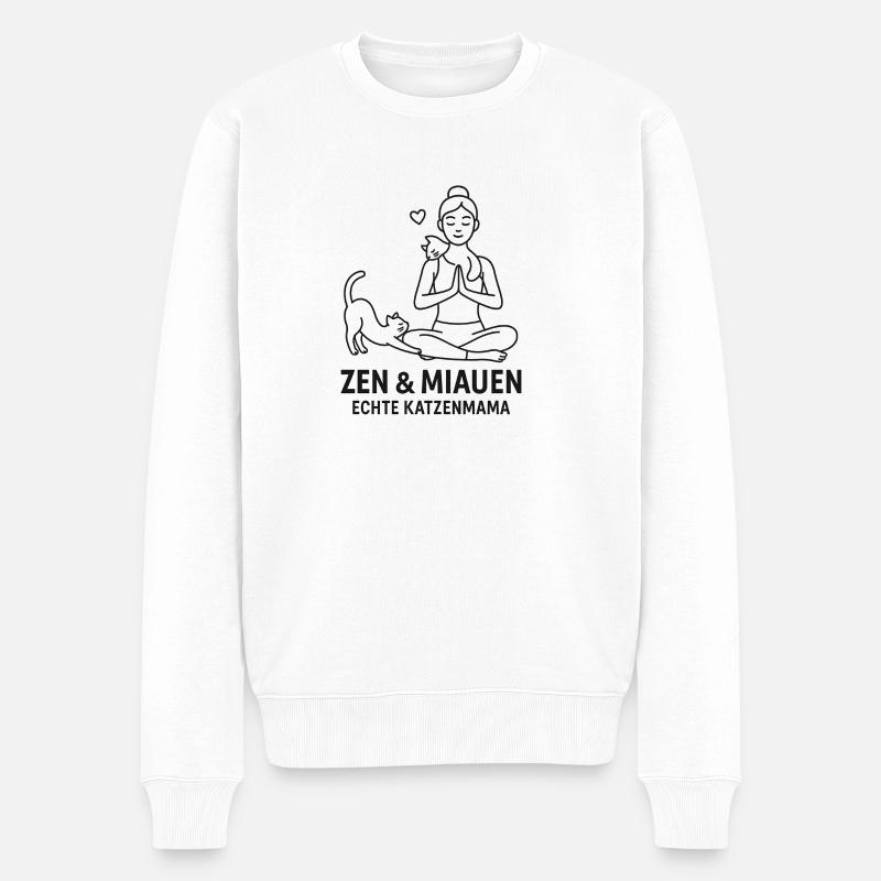 Maman chat zen et miaou - Pull Premium bio Homme - blanc