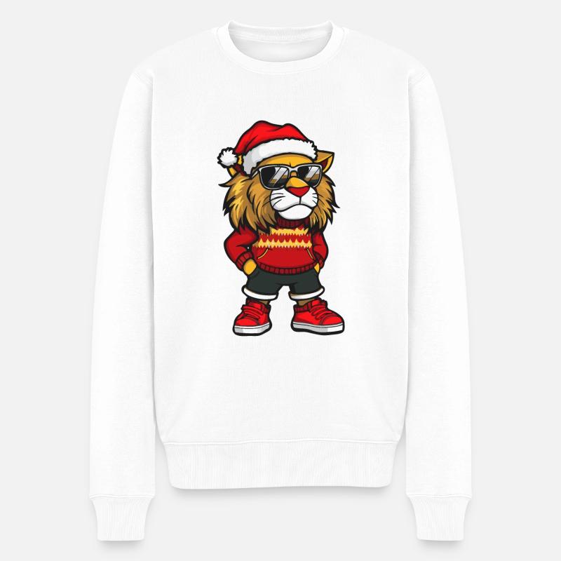 Löwe Weihnachten X-Mas - Männer Premium Bio Pullover - Weiß