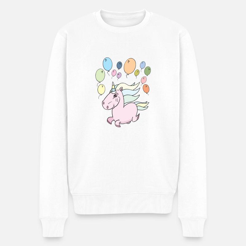 Einhorn Luftballons - Männer Premium Bio Pullover - Weiß