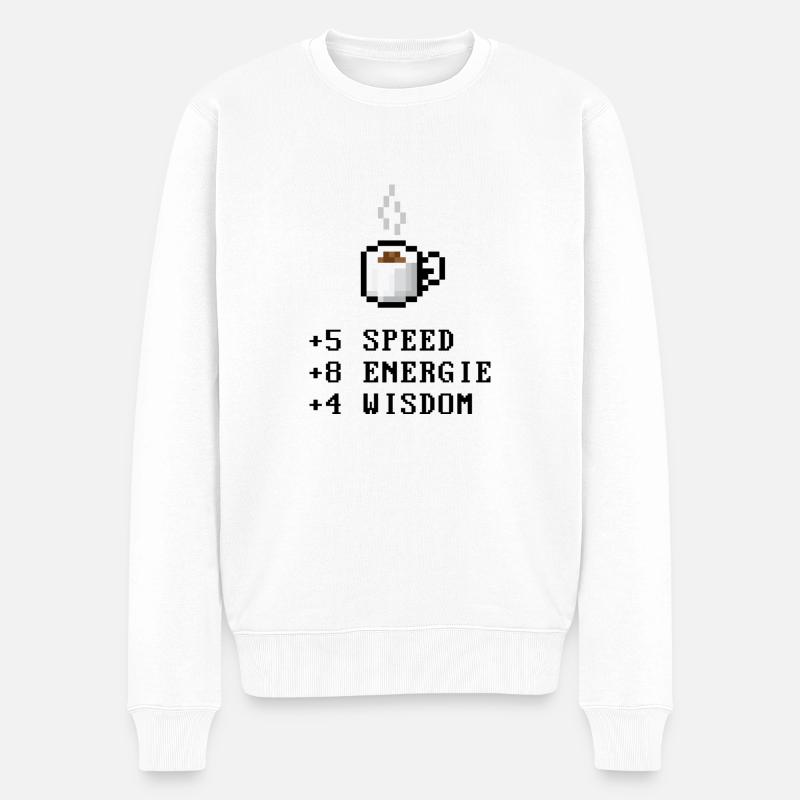 Pixel café avec Stats - Pull Premium bio Homme - blanc