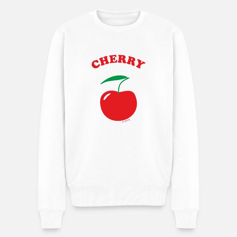 Kirsche, Cherry, Schriftzug - Männer Premium Bio Pullover - Weiß