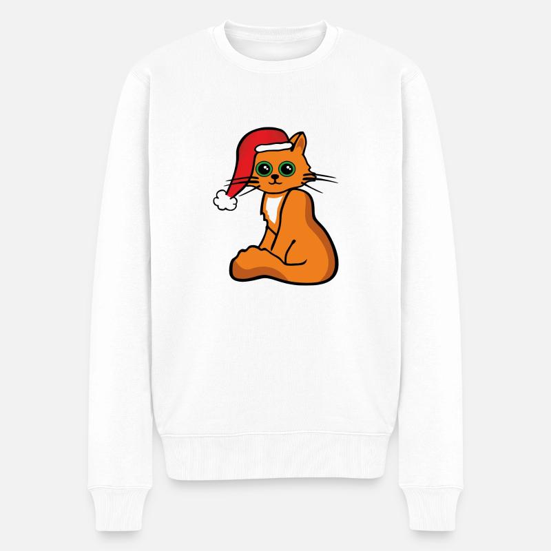 Süße Weihnachts - Katze - Männer Premium Bio Pullover - Weiß