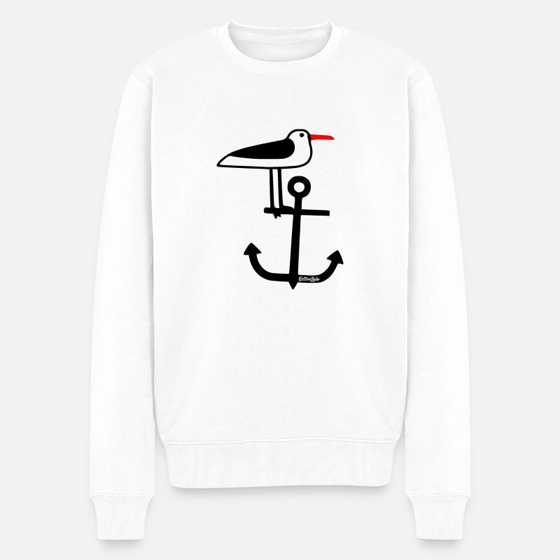 Ostseeliebe- Die Möve auf dem Anker - Männer Premium Bio Pullover - Weiß