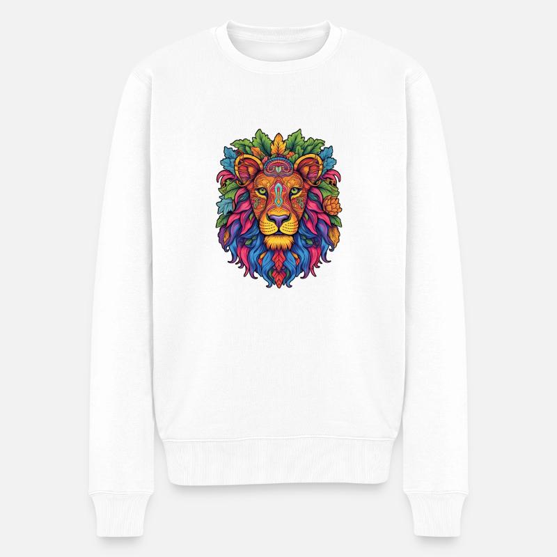 Regenbogen Löwe Mandala - Männer Premium Bio Pullover - Weiß