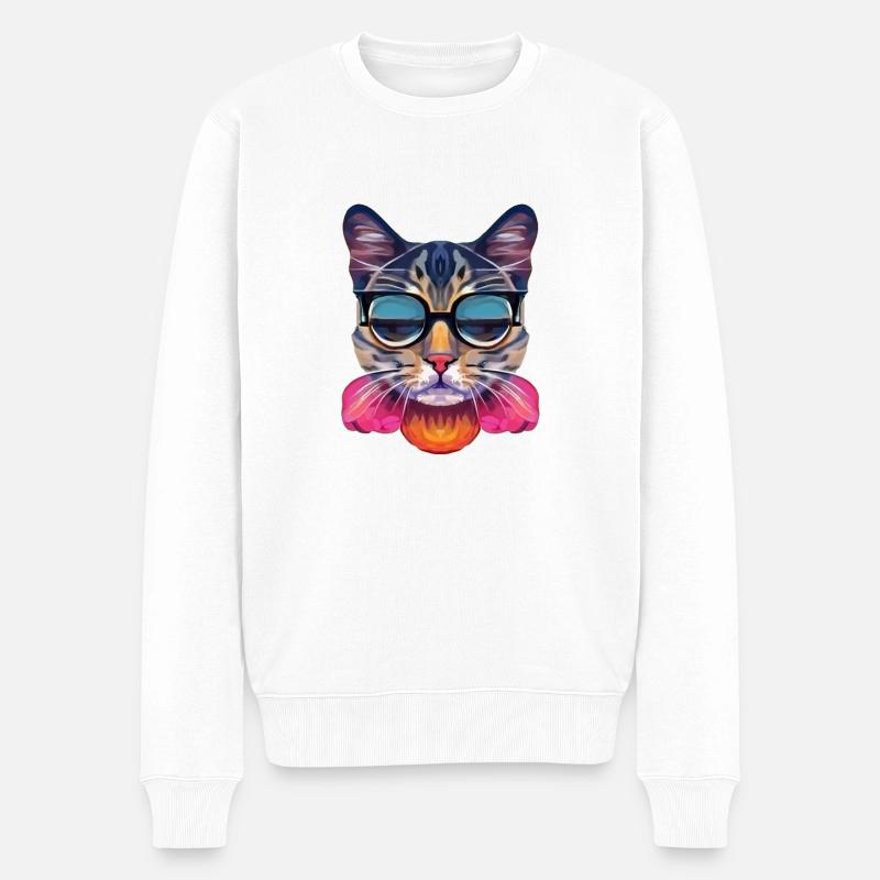 Klasse Katze mit Sonnenbrille - Männer Premium Bio Pullover - Weiß
