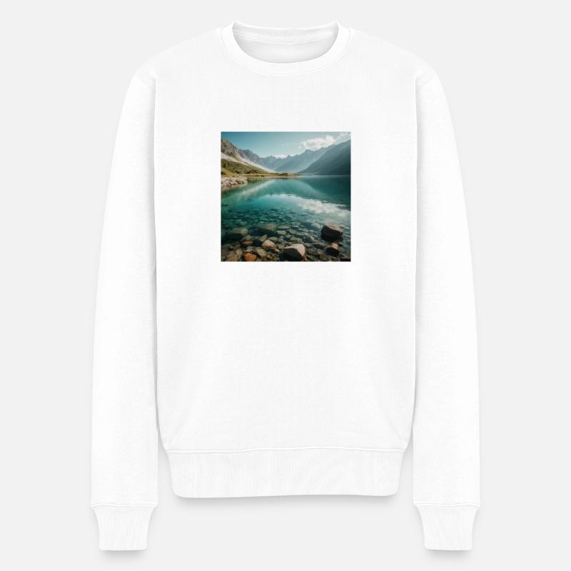Bergsee Panorama - Männer Premium Bio Pullover - Weiß