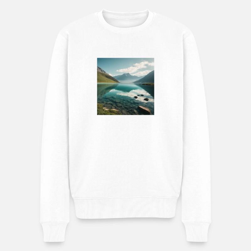 Bergpanorama mit See - Männer Premium Bio Pullover - Weiß