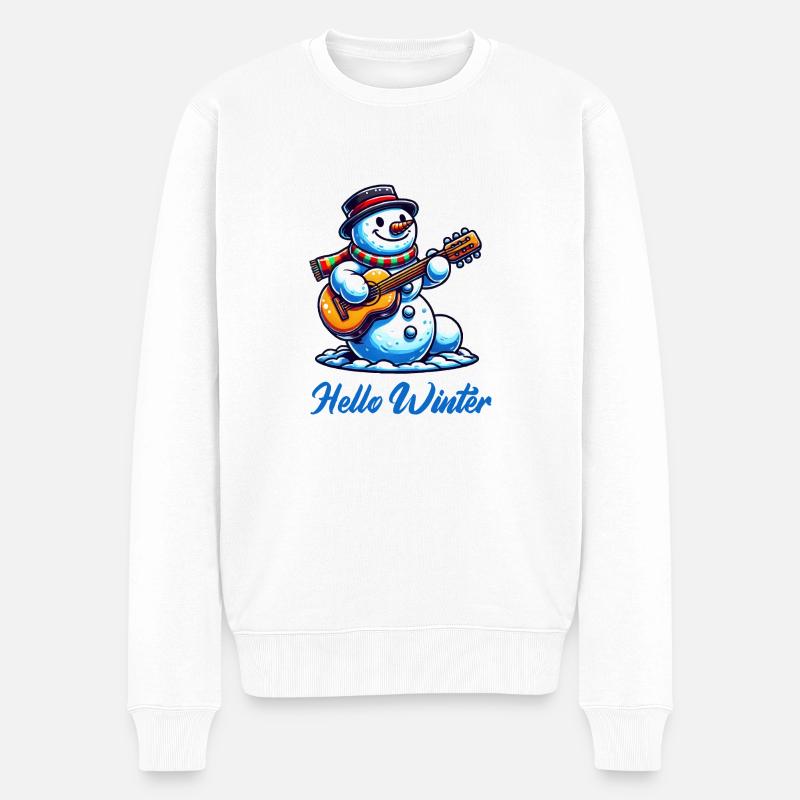 schneemann gitarre winter - Männer Premium Bio Pullover - Weiß