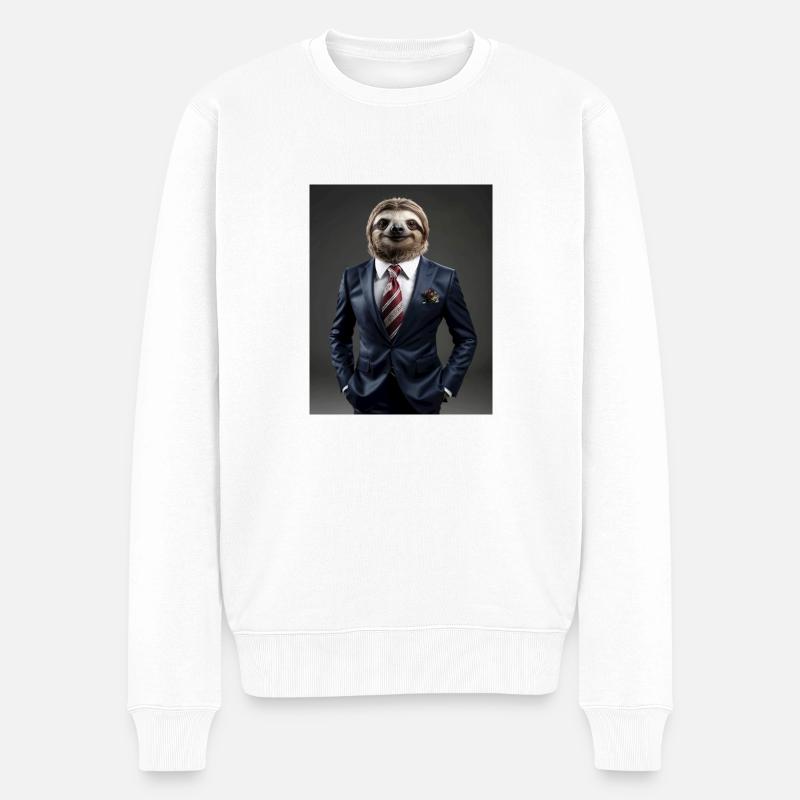 Business Man Faultier - Männer Premium Bio Pullover - Weiß