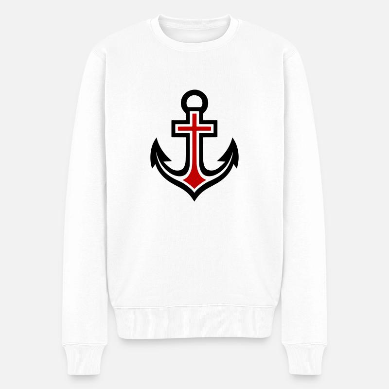 Anker Kreuz Symbol - Männer Premium Bio Pullover - Weiß