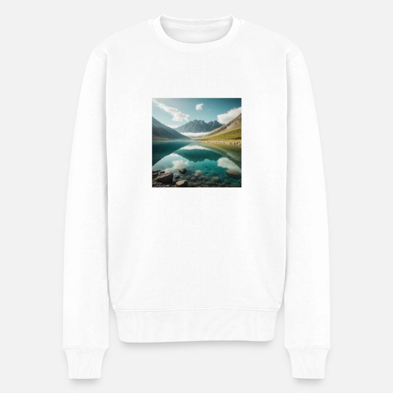 Bergsee mit wunderschöner Reflektion - Männer Premium Bio Pullover - Weiß