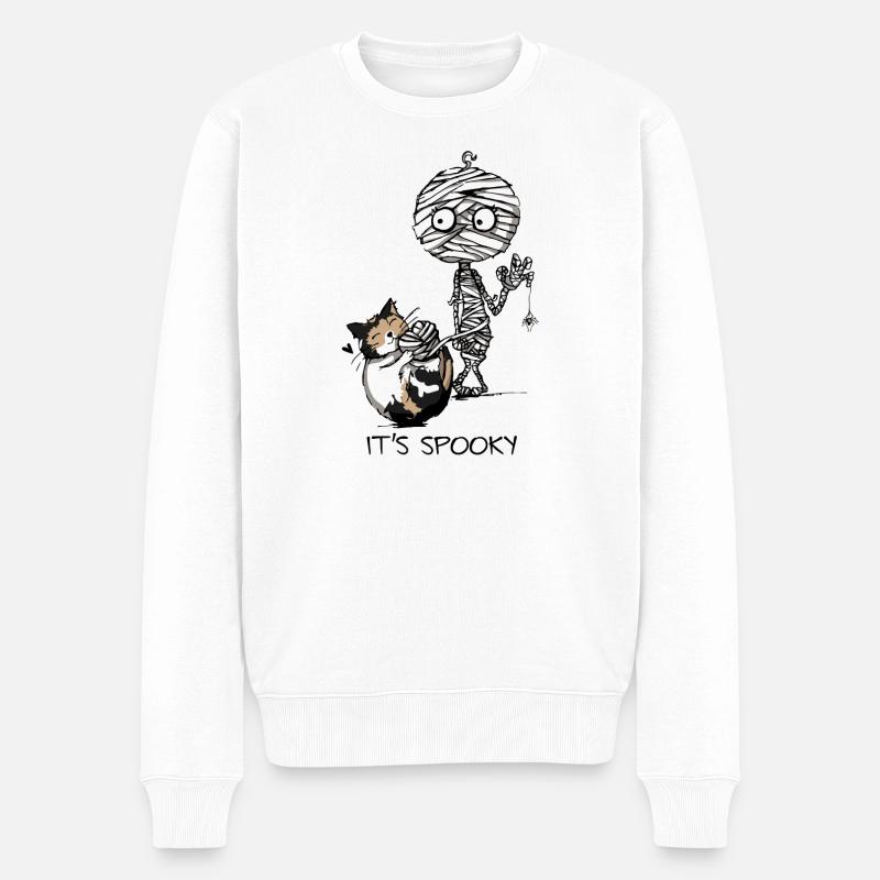 Mumie and Cat - Halloween Motiv - It´s spooky - Männer Premium Bio Pullover - Weiß
